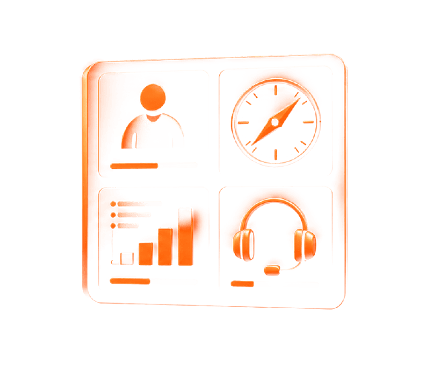 Leadership dashboard with an executive profile, compass, metrics and support headset