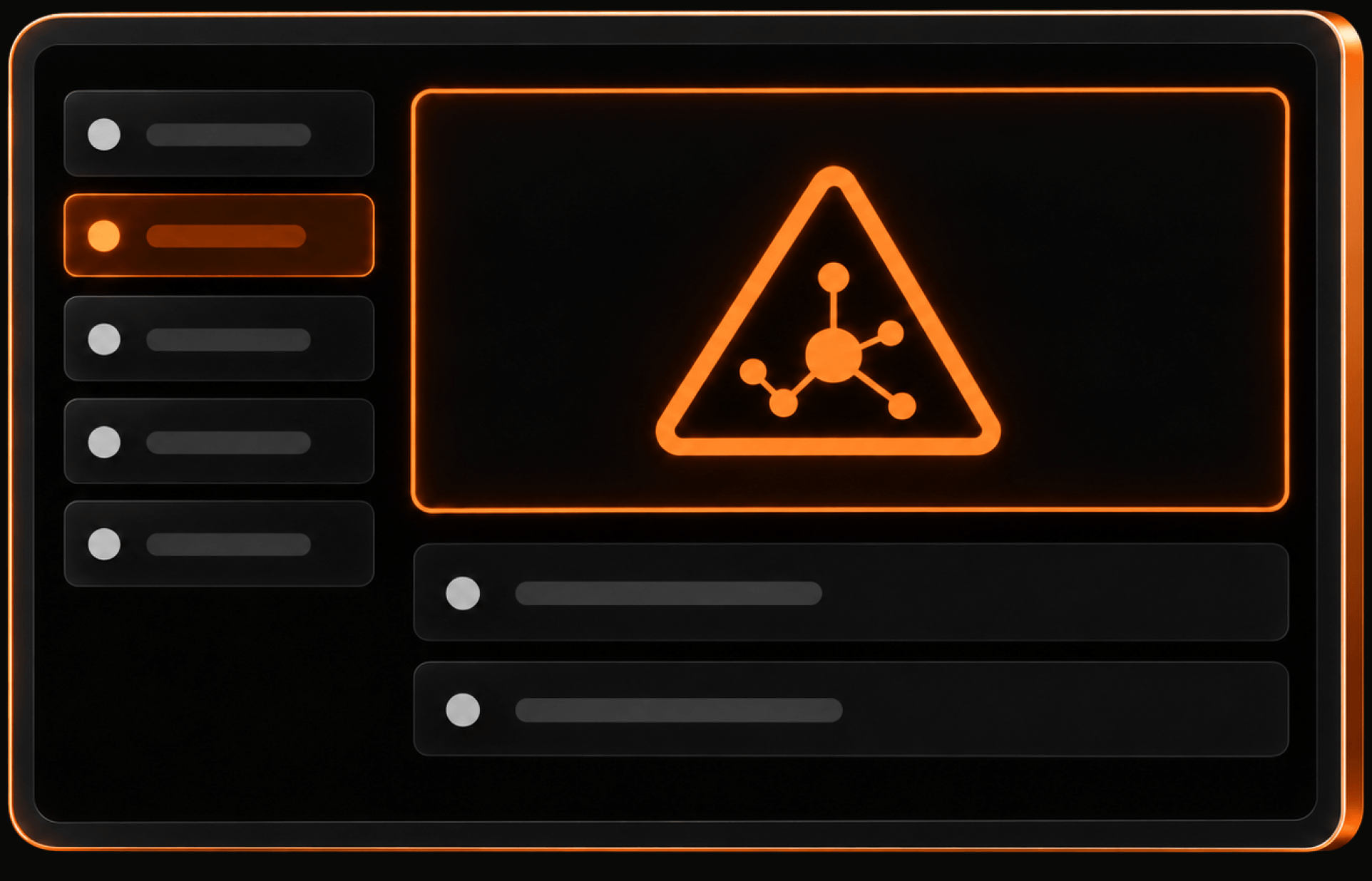 Detection console with a list of rules and a highlighted threat alert