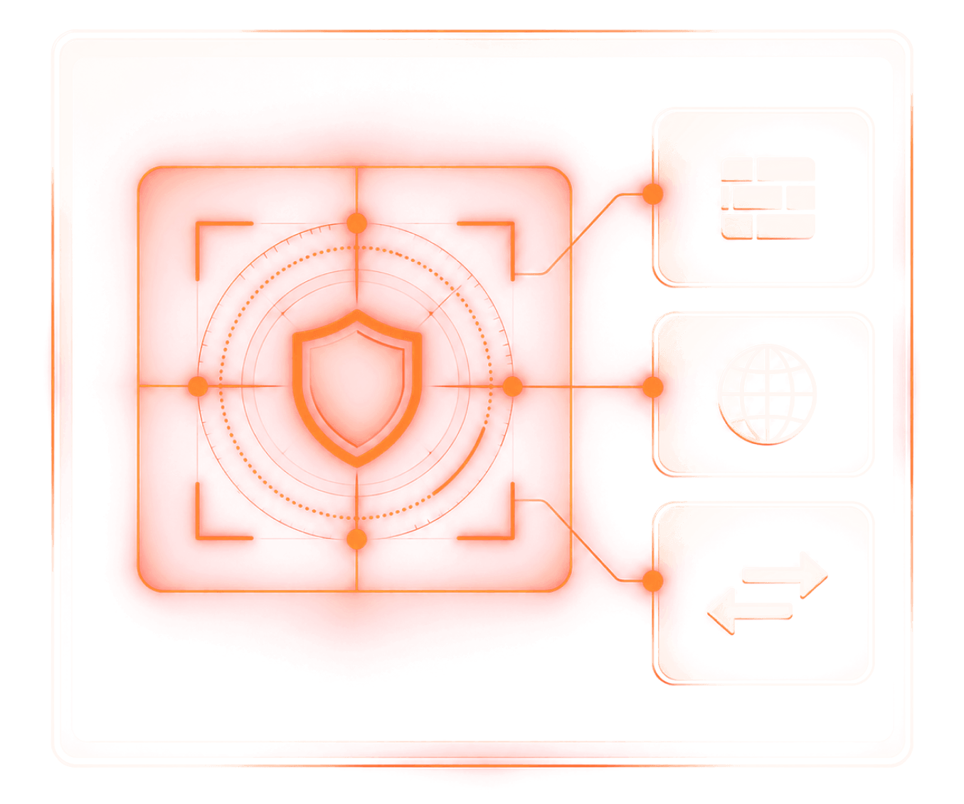 Monitored shield connected to firewall, internet and traffic-flow icons